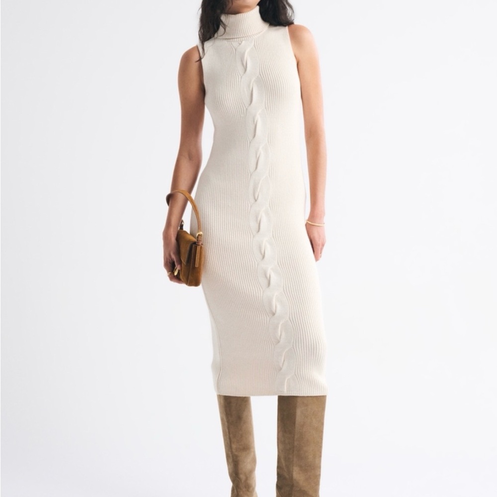 Abercrombie & Fitch Cream Cable-Knit Sleeveless Midi Dress